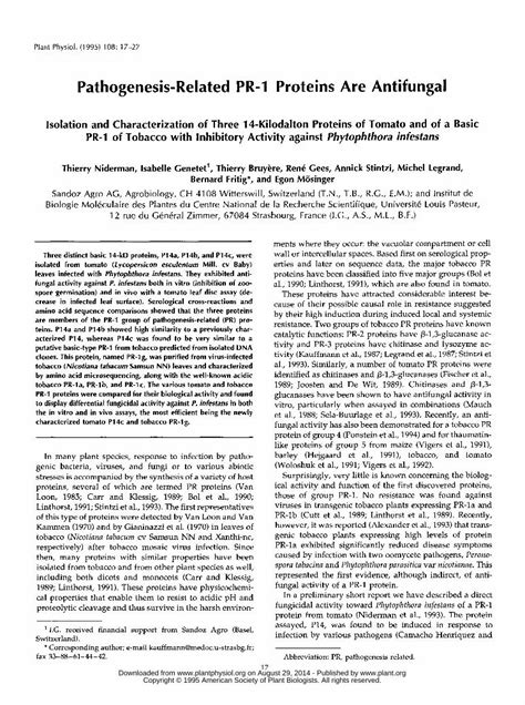 Pdf Pathogenesis Related Pr Proteins Are Antifungal Isolation And