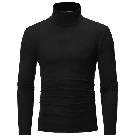 Men S Autumn Winter Pure Color Turtleneck Long Sleeve T Shirt Top