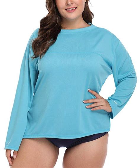 Anwell Womens Plus Size Rash Guard Upf 50 Long Sleeve Swim Shirt