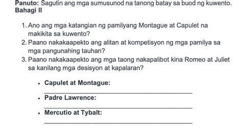 Panuto Sagutin Ang Mga Sumusunod Na Tanong StudyX