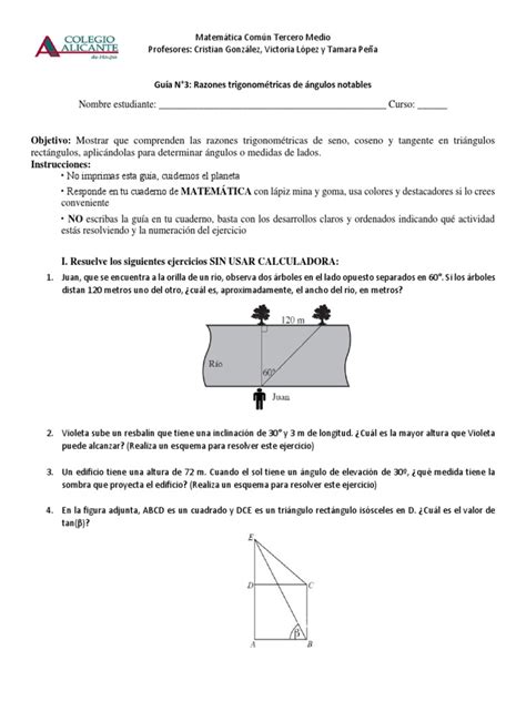 Guía 3 Razones Trigonométricas De Ángulos Notables Pdf Funciones