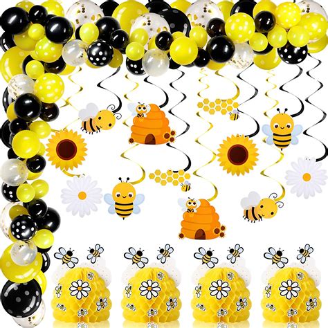 120 Pieces Bee Themed Party Decorations Include Bee Balloon Garland Kit ...