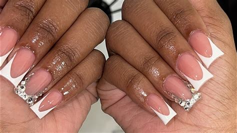 White French Tip W Blinged Out French Duck Nails YouTube