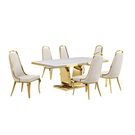 Rosdorf Park Kimoria 7 Piece Marble Top Pedestal Dining Set Wayfair Canada