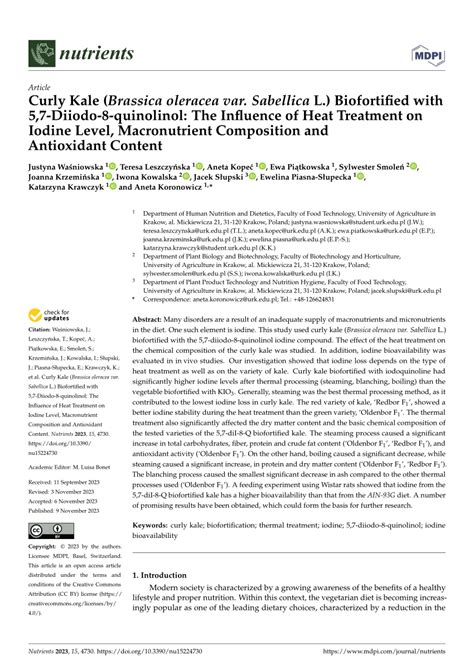 Pdf Curly Kale Brassica Oleracea Var Sabellica L Biofortified