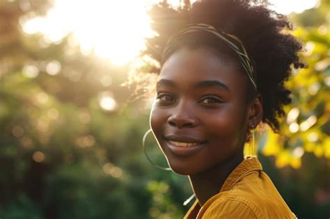 Premium Photo | Smiling black woman portrait with sunlight and space