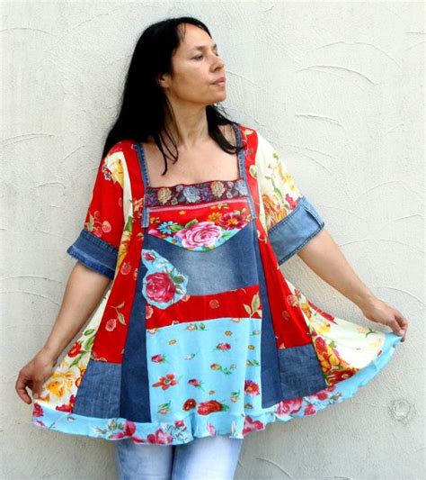 L Xl Super Floral Romantic Summer Garden Dress Tunic Denim Etsy