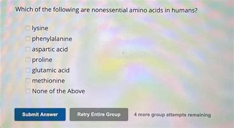 Solved Which Of The Following Are Nonessential Amino Acids Chegg