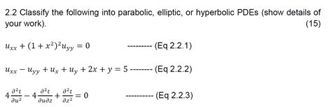 Solved 2 2 Classify The Following Into Parabolic Elliptic Chegg