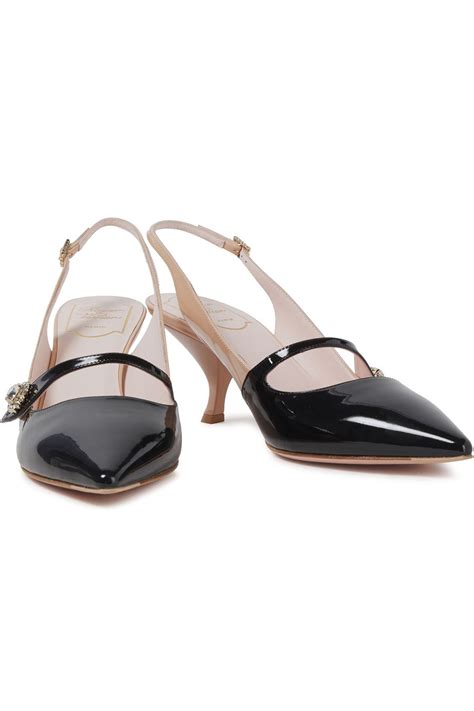 Roger Vivier Crystal Embellished Two Tone Patent Leather Slingback