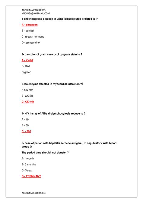 Medical Laboratory Technologist Dha Haad Moh Prometric Exam Sample