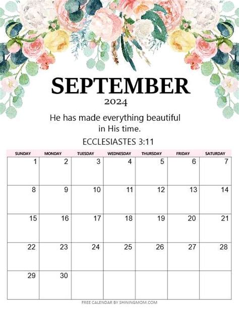 Printable September 2024 Calendar With Scripture Conny Diannne