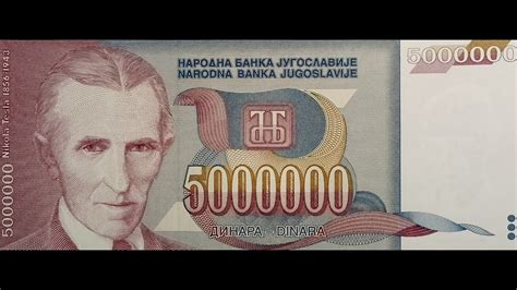 JUGOSLAWIEN YUGOSLAVIA 5 MILLION DINARA 1993 NIKOLA TESLA