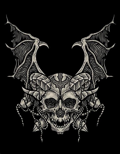 illustration scary demonic skull on black background 21691154 Vector ...