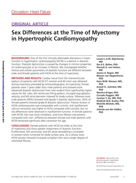 Pdf Sex Differences At The Time Of Myectomy In Hypertrophic Cardiomyopathy