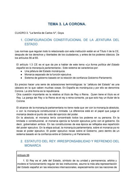 TEMA 3 consti 2 Profesora María Fraile TEMA 3 LA CORONA CUADRO 3