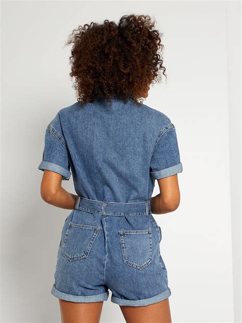 Combishort En Denim Bleu Kiabi