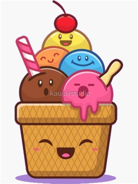 Kawaii Ice Cream Sticker For Sale By Kawaiistudio Redbubble