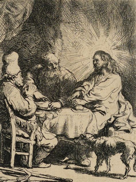 Christ At Emmaus The Smaller Plate Drawing By Rembrandt Harmensz Van