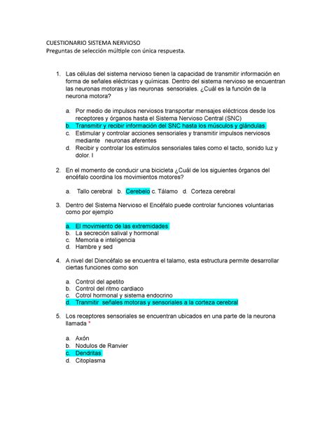 Cuestionario De Preguntas Del Sistema Nervioso Respuestas Hot Sex Hot