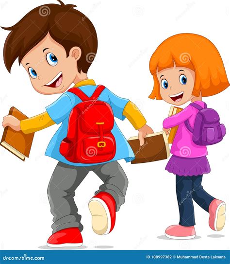 Back To School. Vector Illustration of Cartoon Kids Going To School ...