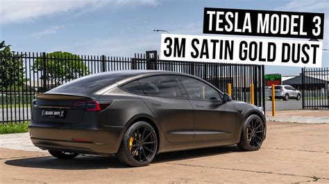 Tesla Model 3 Full Wrap In 3m Satin Gold Dust Youtube