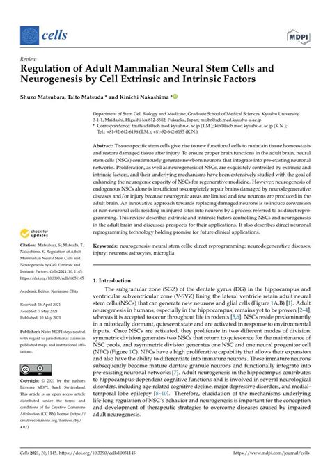 Regulation Of Adult Mammalian Neural Stem Cells And Neurogenesis By