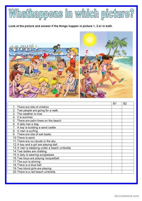 Picture Description Beach Pictur English Esl Worksheets Pdf Doc