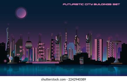 Futuristic Sci Fi Night City Skyline Stock Vector (Royalty Free ...