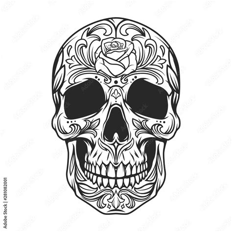 Vintage Monochrome Sugar Skull Stock Vector Adobe Stock