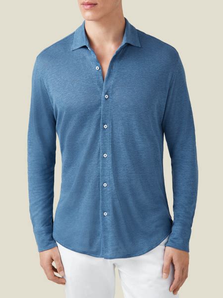 Steel Blue Linen Jersey Shirt Luca Faloni