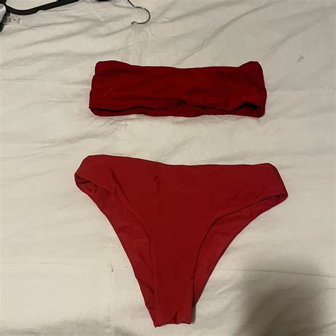 Red Bandeau And High Cut Bottoms Bikini Depop