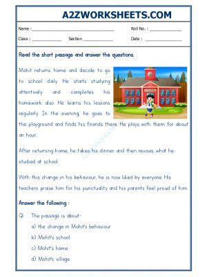 A Zworksheets Worksheet Of Class Iv Comprehension Passage Reading