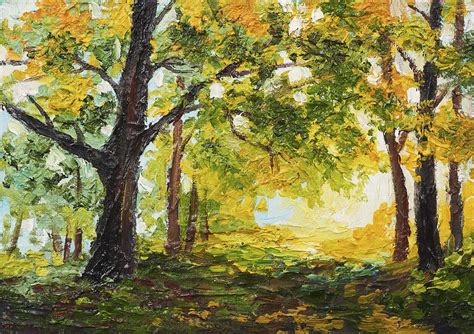 A painting of trees with yellow and green leaves - Magic Decor