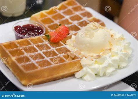 Waffles With Whipped Cream Stock Image Image Of Dessert