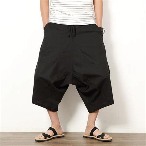 Summer Men S Japanese Samurai Boho Summer Harem Shorts Hakama Linen Cotton Pants 5 Colors Loose