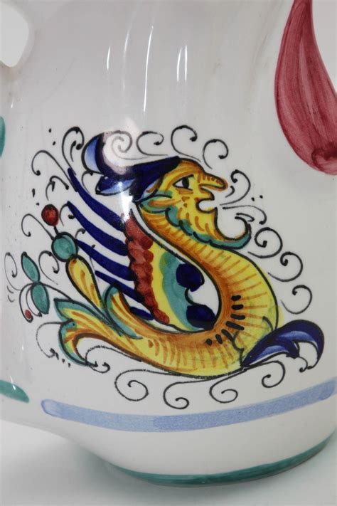 Deruta Italian Lucky Rooster Chicken Ceramic Pitcher Hand Painted