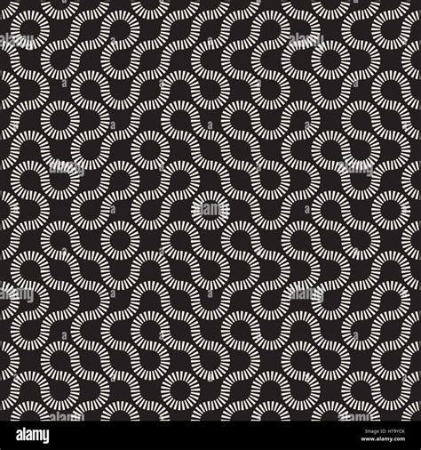 Vector Seamless Black And White Rounded Circle Maze Dash Line Truchet