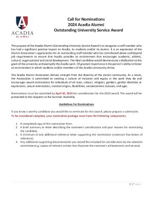 Fillable Online Www2 Acadiau The Distinguished Alumni Award Nomination