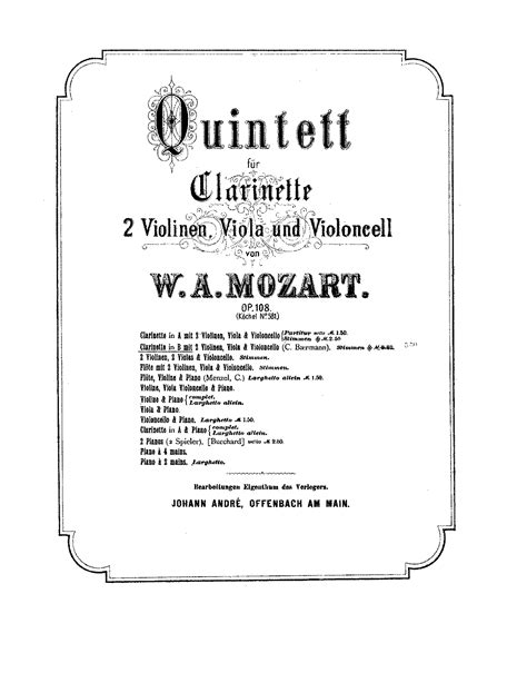 Clarinet Quintet In A Major K Mozart Wolfgang Amadeus Imslp