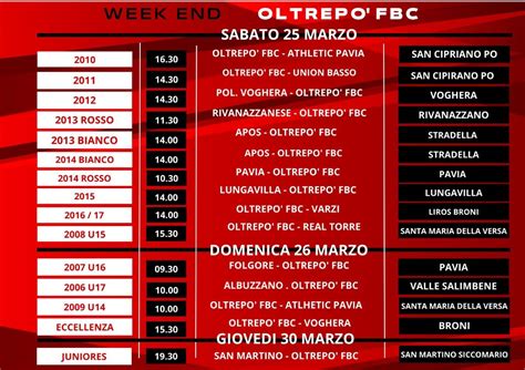 Asd Oltrep Fbc Settore Giovanile Programma Weekend Marzo