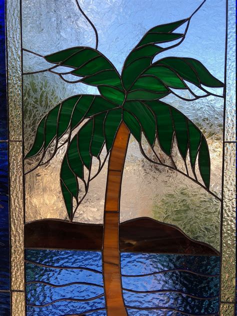 Palm Tree Stained Glass Window Panel Hangings Coastal Beach Etsy