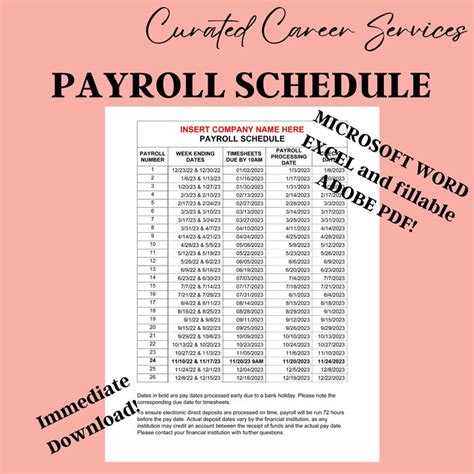 CUSTOMIZABLE PAYROLL SCHEDULE Biweekly Pay Schedule - Etsy