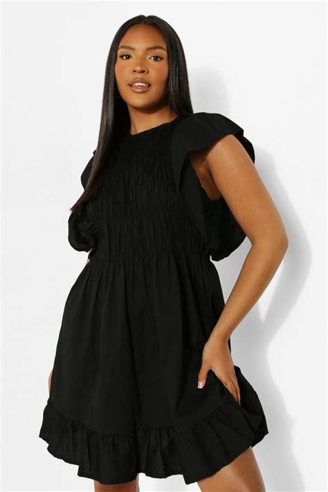 Plus Smocked Ruffle Smock Dress Boohoo Usa