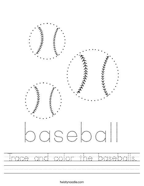 Trace And Color The Baseballs Worksheet Twisty Noodle