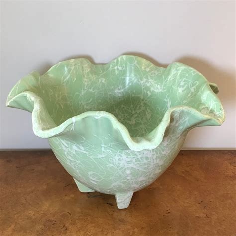 Mid Century Shawnee Pottery Mint Green Splatter Vase Bowl Planter A