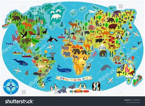 Animal Map World Children Kids Vector Stock Vector (Royalty Free ...