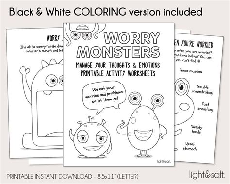 Worry Monster Activity Book Anxiety Worksheets Coping Skills Etsy