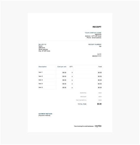 Free Receipt Template | Australia