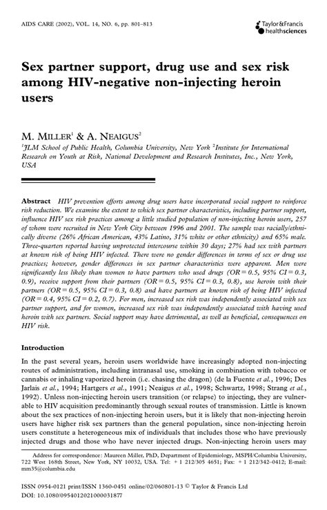 Pdf Sex Partner Support Drug Use And Sex Risk Among Hiv Negative Non